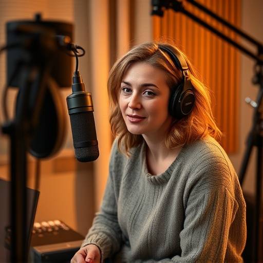 Skuespiller Sofie Gråbøl i gang med at optage en podcast i Stjerne Interview Studios.